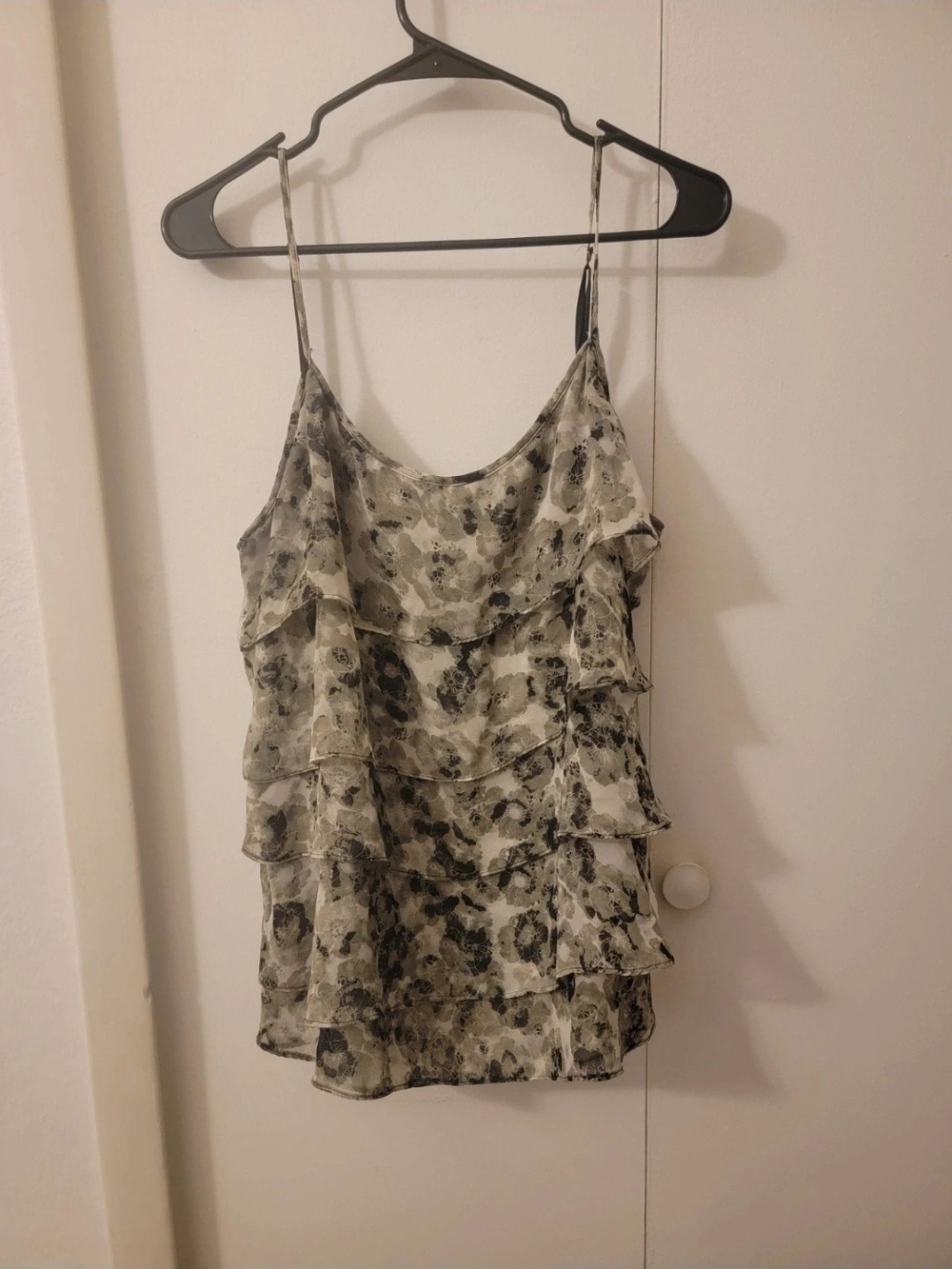 New York & Company Black and White Floral Tiered Ruffle Cami